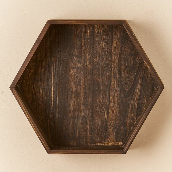 Farmhouse Hexagon Wood Solid Back Floating Shelf Wall Decor 16 Inches - Picture 3 of 3